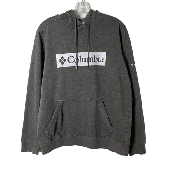 Columbia Men's Hoodie Sweatshirt L Gray & White Logo Pullover Long Sleeve Hooded - Picture 1 of 7